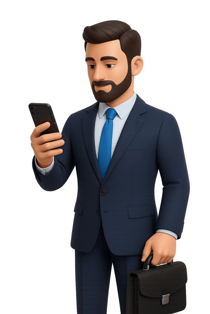 Illustration d’un professionnel consultant son smartphone, symbole de mobilité et de téléphonie d’entreprise iGoFlex.