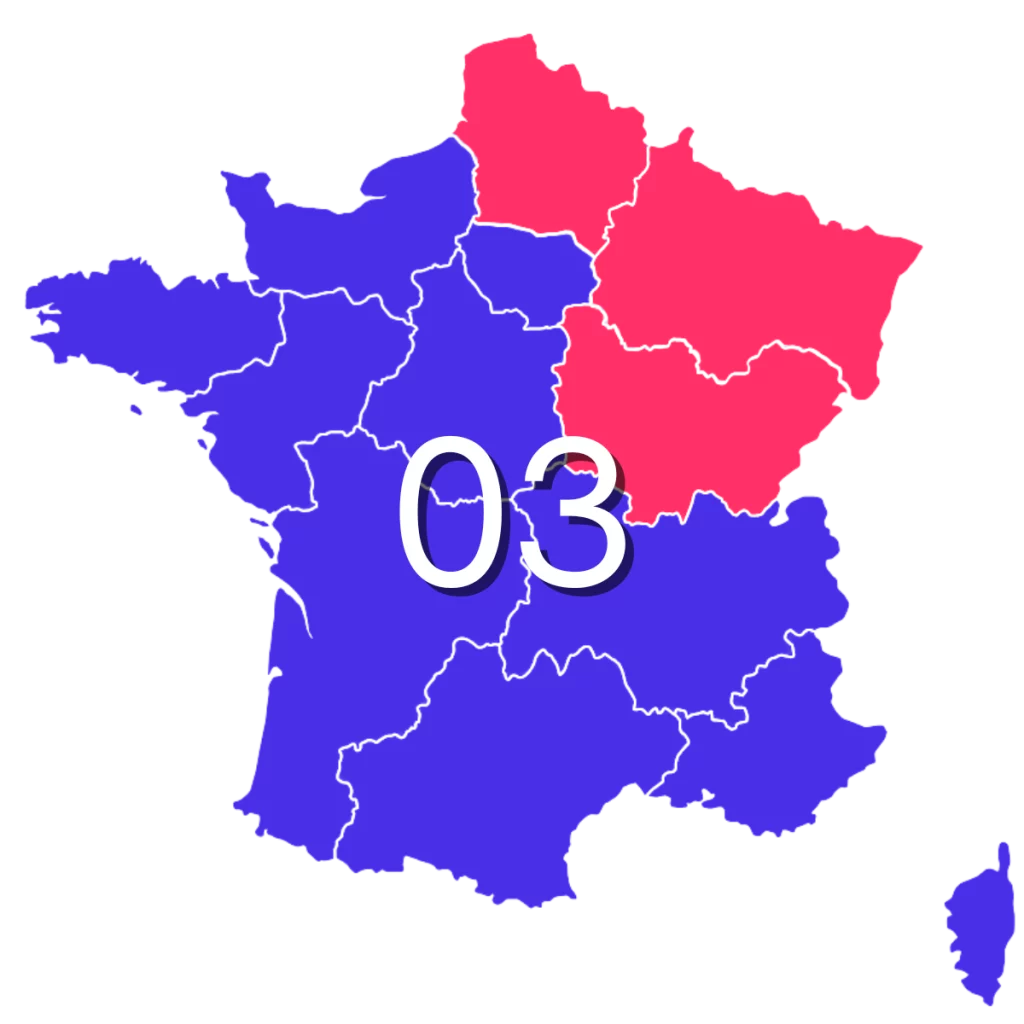 Numéro 03 – carte des régions Grand Est, Hauts-de-France et Bourgogne-Franche-Comté