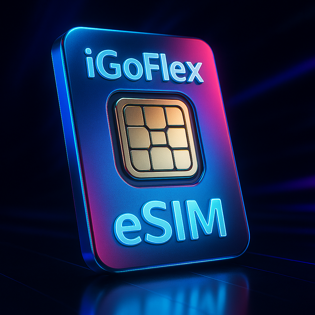 Carte eSIM iGoFlex 3D illustrant la solution mobile sans carte physique pour téléphonie cloud professionnelle.
