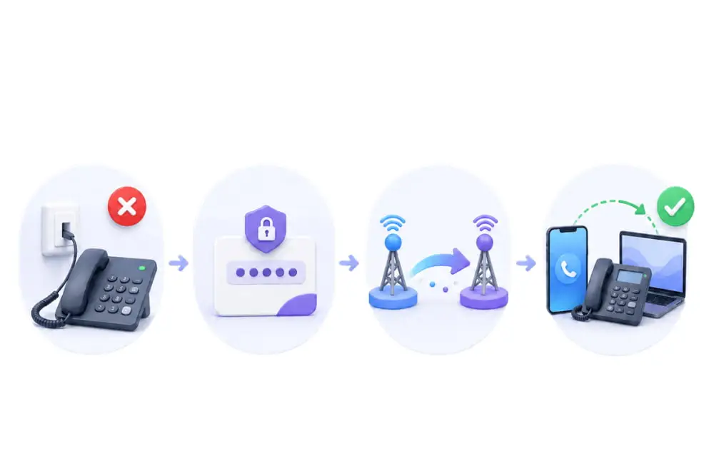 Étapes pour conserver son numéro fixe : récupération du RIO, portabilité et activation d'une solution de téléphonie cloud.